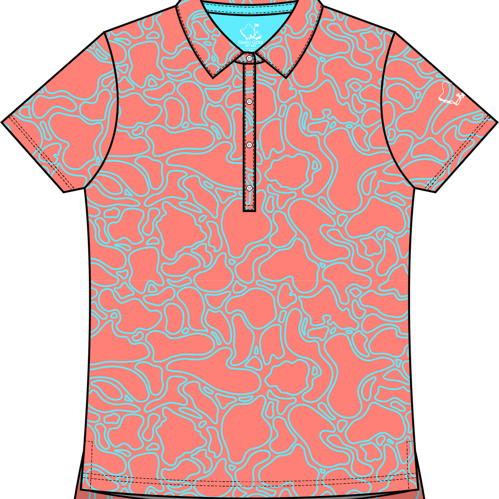 "Island Coral" Aqua Reef - OGA Women's Polo - Aqua / Coral
