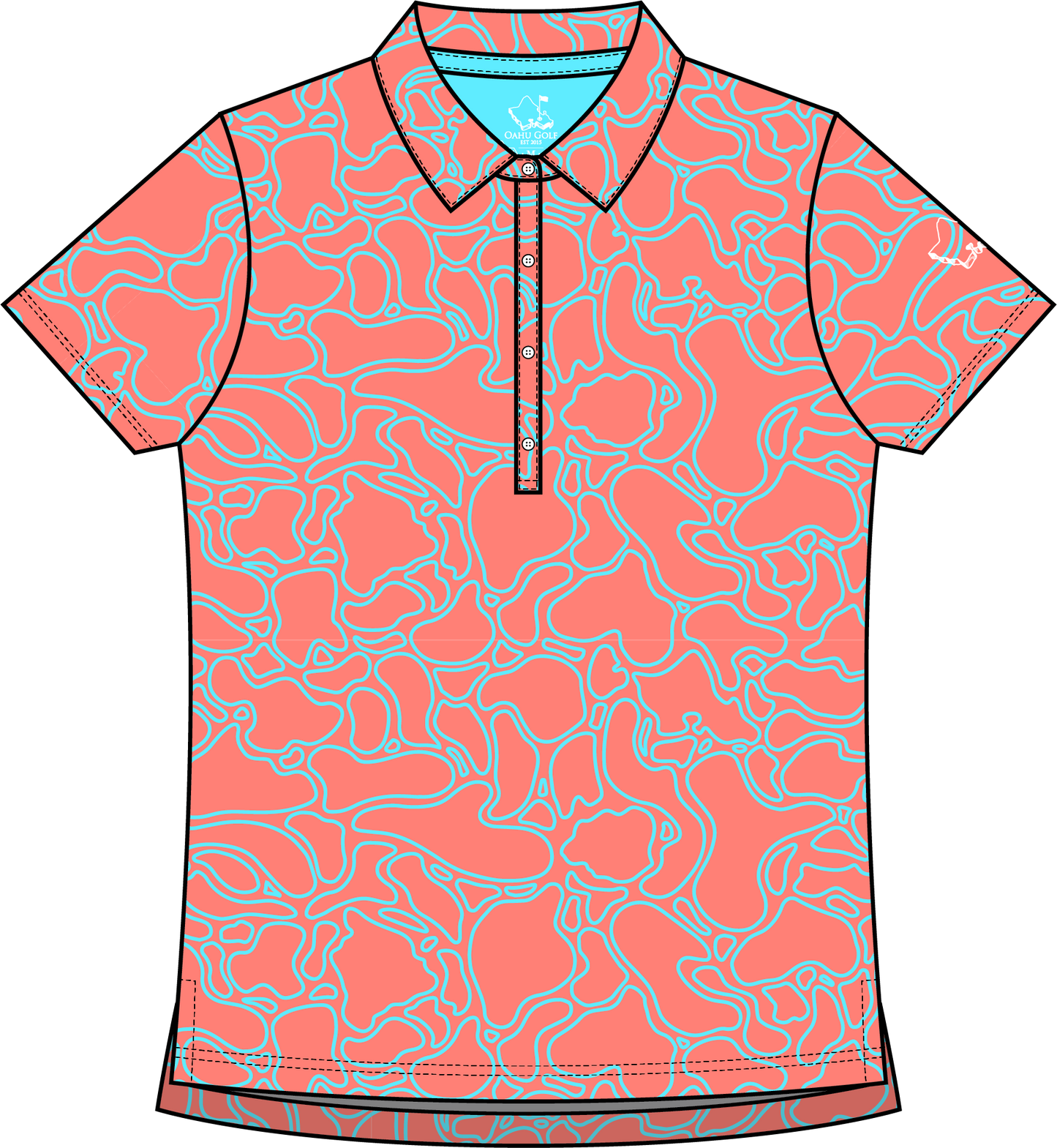 "Island Coral" Aqua Reef - OGA Women's Polo - Aqua / Coral