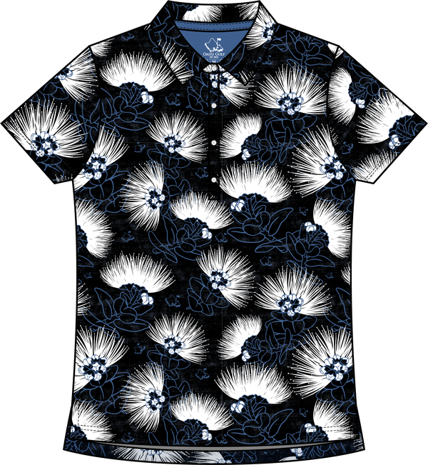 "Ohia Lehua" Ghost Bloom - OGA Women's Polo - Black / White