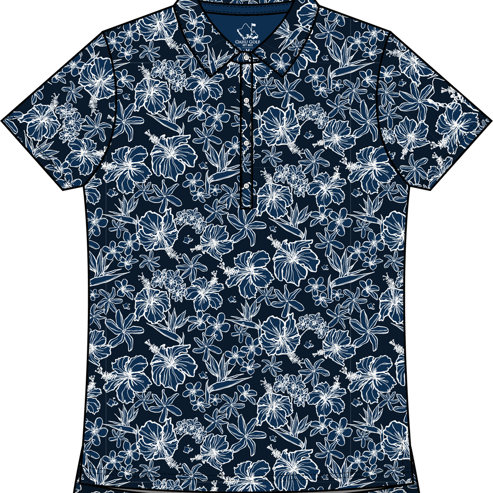 "Small Kine Sketchy" Dark Ocean - OGA Women's Polo - Midnight Blues
