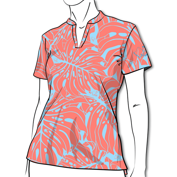 "Coral Blue" Monstera 2.0 - OGA Ladies Polo - Coral and Blue