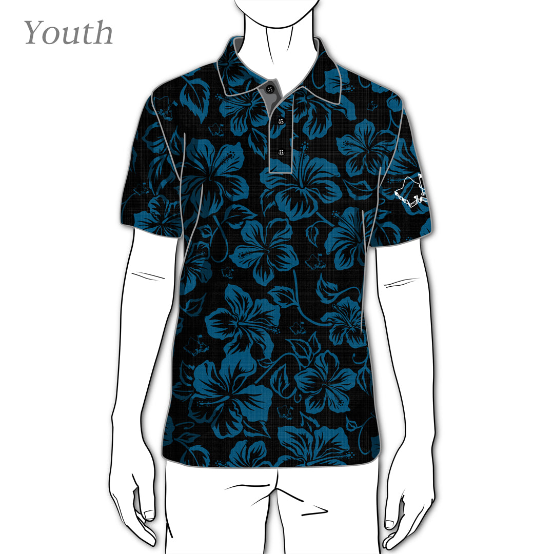 YOUTH "HIBISCUS PAREU" BLUE POLO