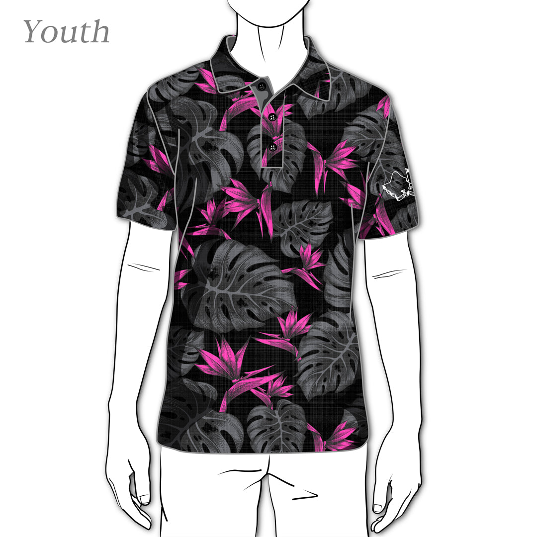 "Monstera" - OGA Youth Polo - Gray & Pink