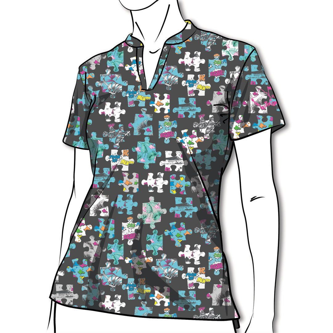 LADIES OGA "PUZZLED" GRAY POLO
